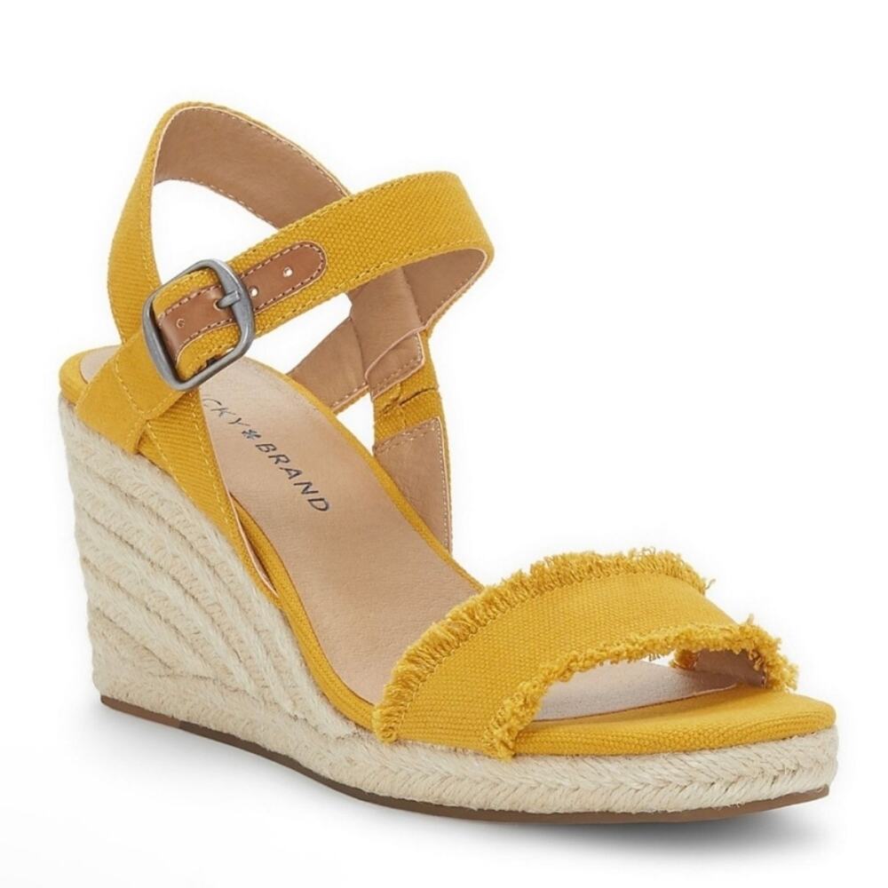 Lucky Brand Strappy Sandal Espadrilles Wedge Yellow Size 9.5